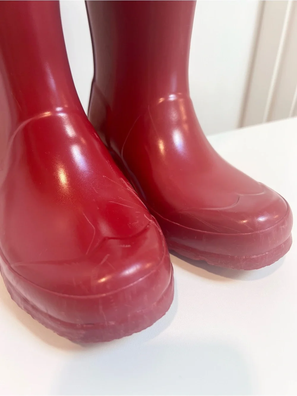 Hunter Kids Youth Glossy Red Knee-High Rain Boots Size 1 / 2 Boys Girls